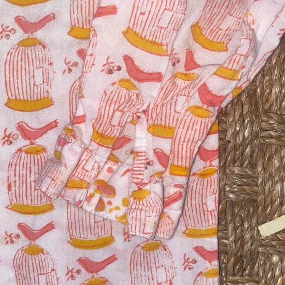 Roberta Roller Rabbit Cotton white w/ Pink & Orange bird/birdcage L/S dress sz 6 - Picture 4 of 10